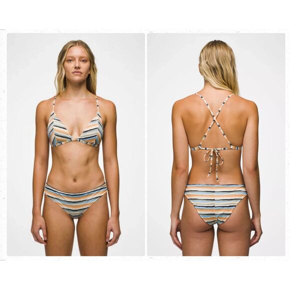 prAna Bikini Set Womens Size XL Triangle Top Reversible Bottom Striped NEW! $125 - Picture 2 of 11